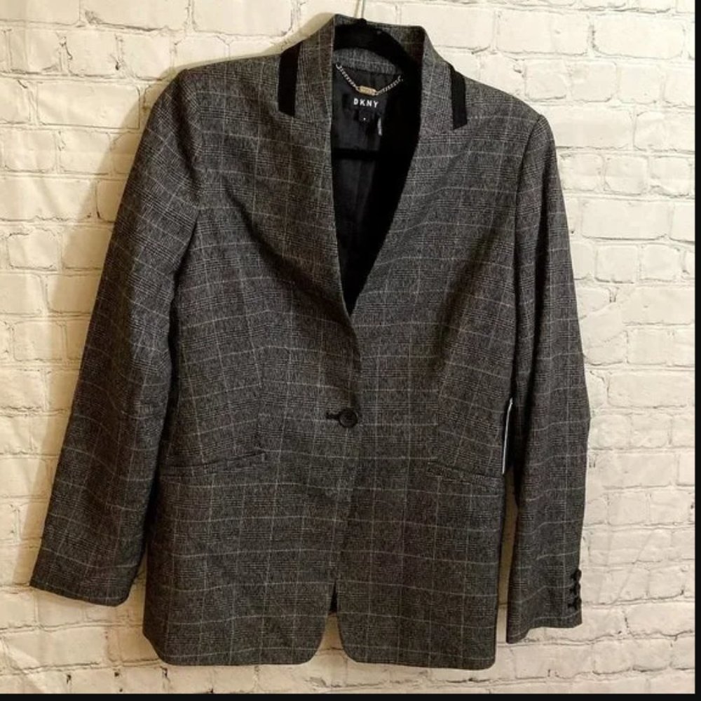 DKNY Entangled Garden tailored houndstooth plaid blazer